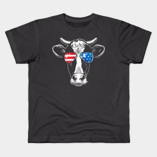 Vintage Patriot Cow T 4th Of July American Flag Kids T-Shirt